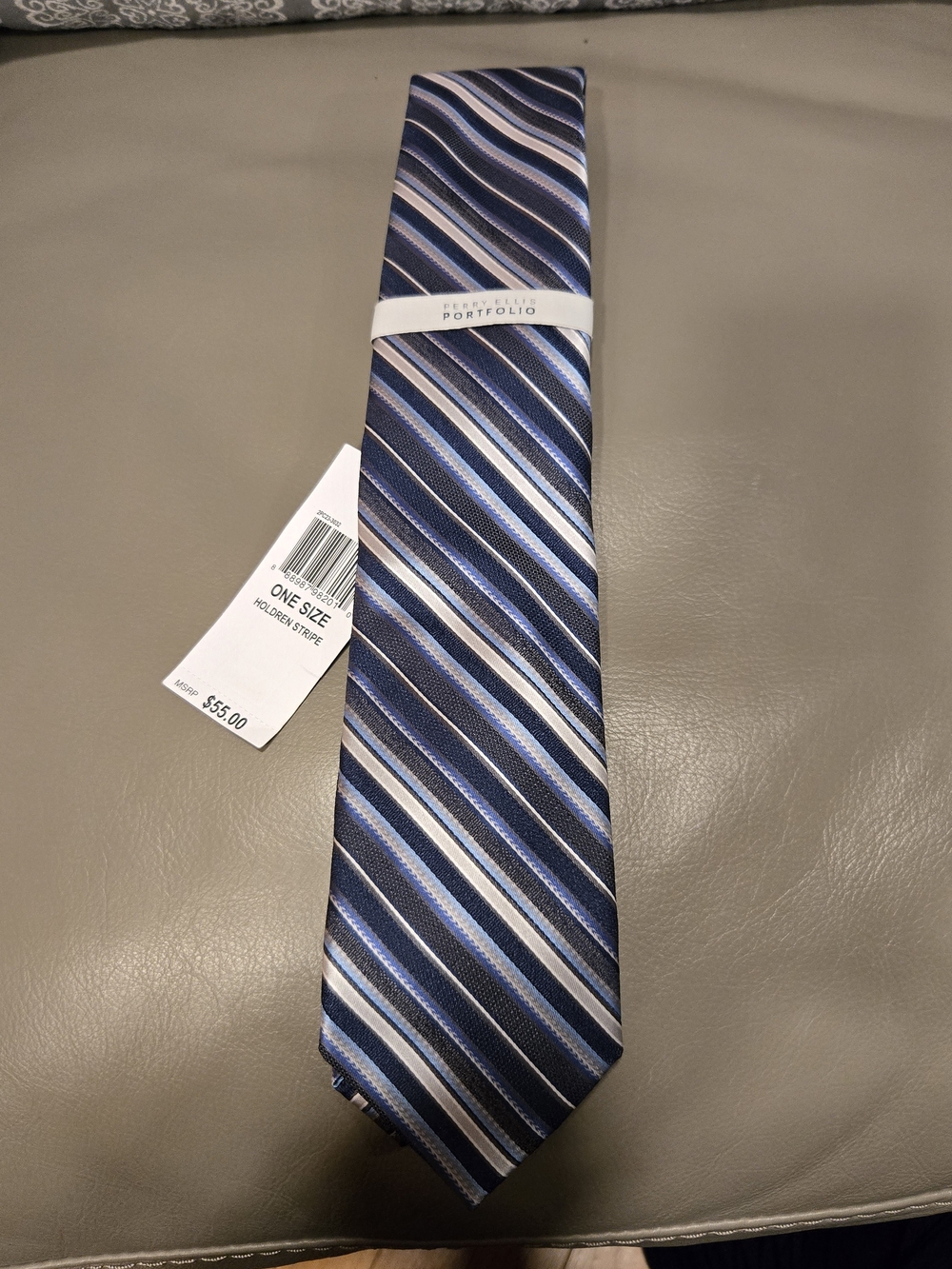 Perry Ellis Portfolio Blue Striped Silk Tie